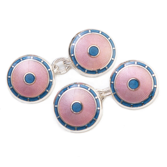 Sterling Silver Domed Enamel Chain Cufflinks in Pink and Blue