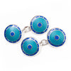 Sterling Silver Domed Enamel Chain Cufflinks in Turquoise and Royal