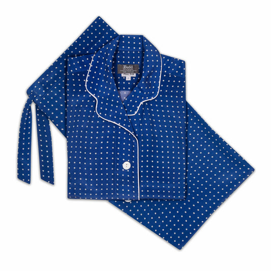 Polka Dot Silk Crepe De Chine Women's Pyjamas in Azure