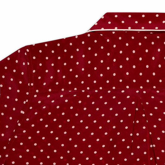 Polka Dot Silk Crepe De Chine Women's Pyjamas in Ruby