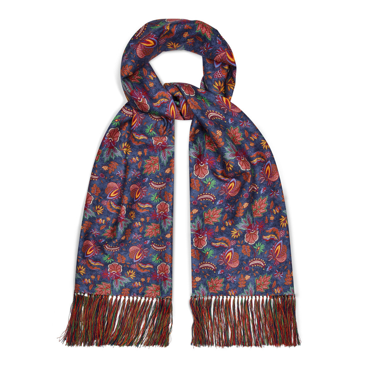 Silk Exotic Floral Scarf in Navy – Budd London