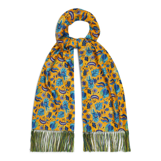 Silk Exotic Floral Scarf in Yellow