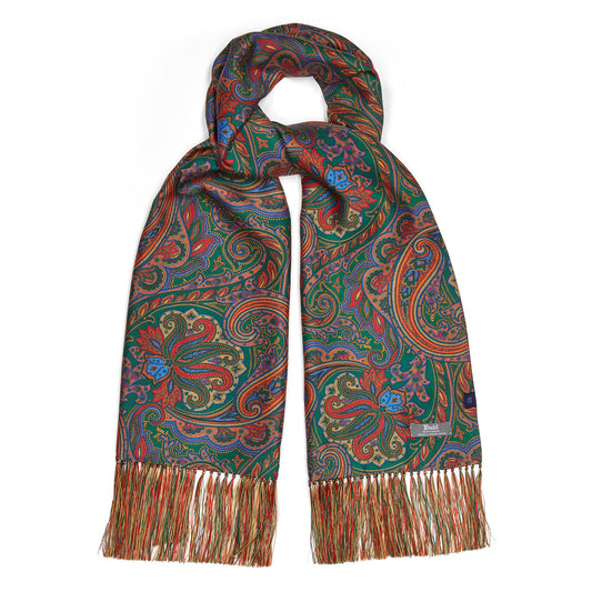 Baroque Paisley Silk Scarf in Green