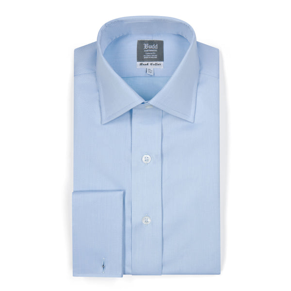 Tailored Fit Fine Piquet Double Cuff Shirt in Sky Blue – Budd London