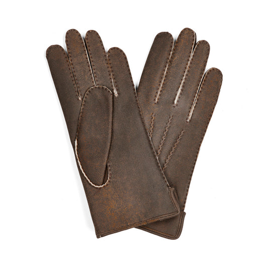 Lambskin Shearling Gloves in Antique Brown