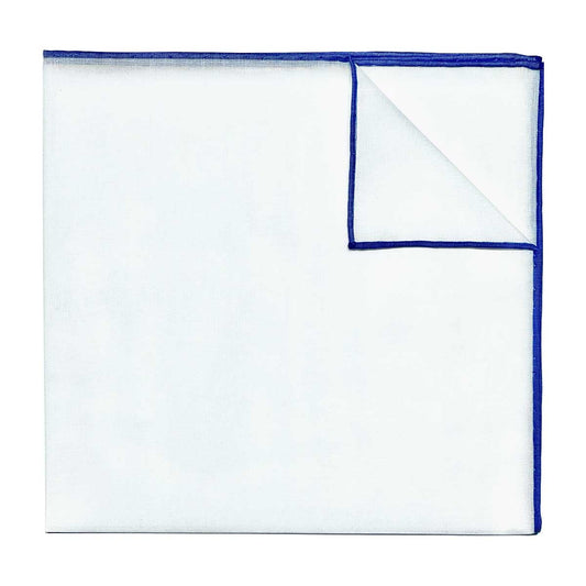 Atrani Coloured Edge Batiste Cotton Handkerchief in Blue