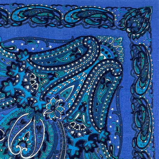 Italian Cotton Floral Paisley Handkerchief in Cornflower Blue