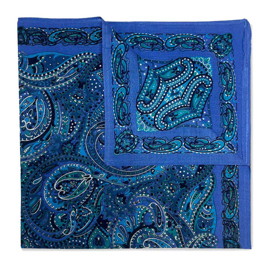 Italian Cotton Floral Paisley Handkerchief in Cornflower Blue