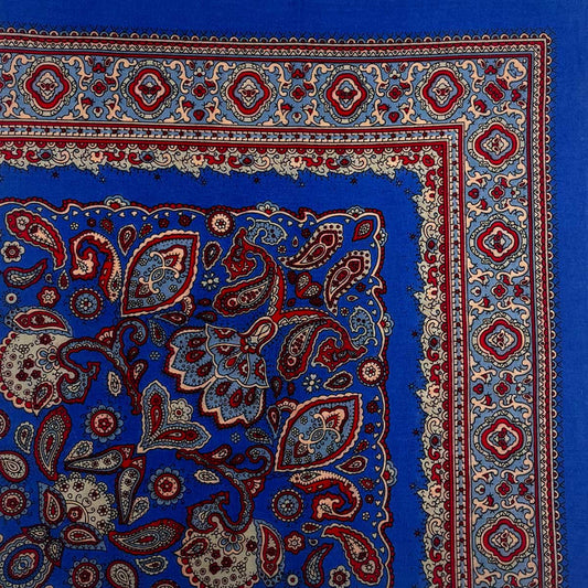 Italian Cotton Floral Paisley Handkerchief in Electric Blue