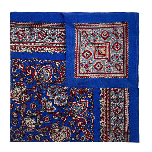 Italian Cotton Floral Paisley Handkerchief in Electric Blue