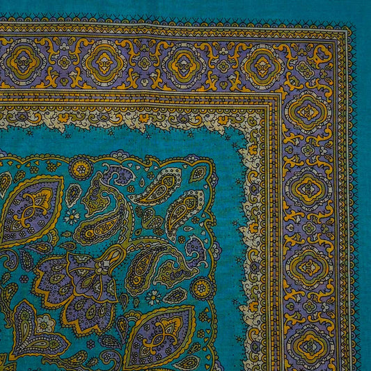 Italian Cotton Floral Paisley Handkerchief in Turquoise