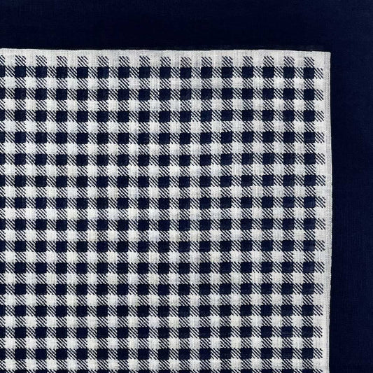 Italian Cotton Gingham Check Handkerchief in Navy