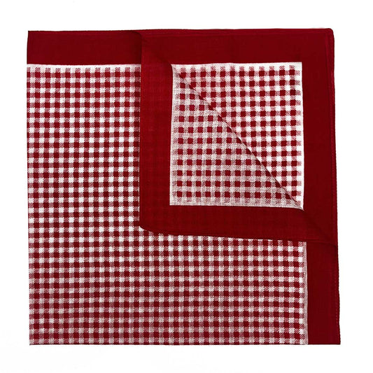 Italian Cotton Gingham Check Handkerchief in Red