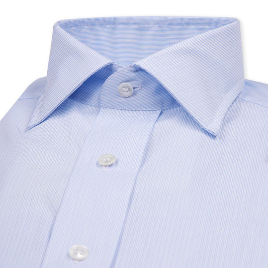 Tailored Fit Needle Stripe Button Cuff Shirt in Sky Blue