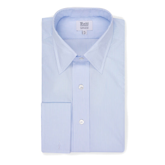 Classic Fit Needle Stripe Double Cuff Shirt in Sky Blue