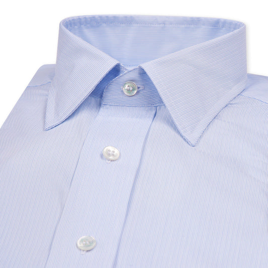 Classic Fit Needle Stripe Double Cuff Shirt in Sky Blue