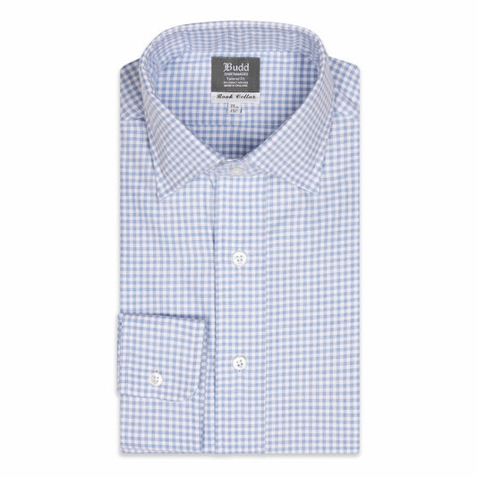 Tailored Fit Flanello Brushed Cotton Gingham Shirt in Sky Blue