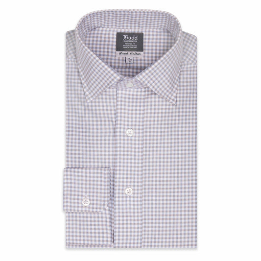 Tailored Fit Flanello Brushed Cotton Gingham Shirt in Sky Blue and Coffee