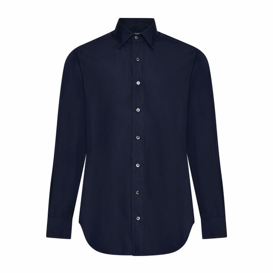 Tailored Fit Chambray Bank Collar Shirt in Midnight