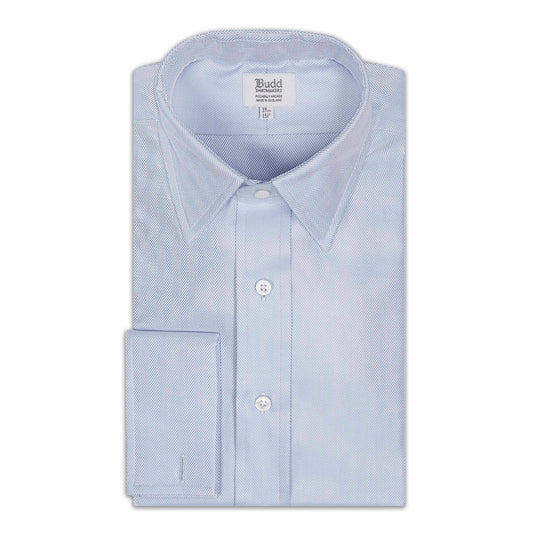 Classic Fit Wide Herringbone Double Cuff Shirt in Sky Blue