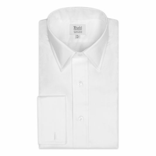 Classic Fit Wide Herringbone Double Cuff Shirt in White