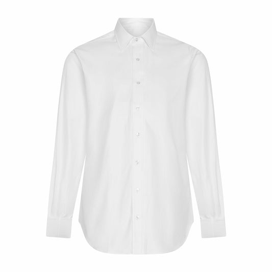 Classic Fit Wide Herringbone Double Cuff Shirt in White