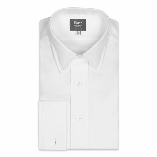 Tailored Fit Wide Herringbone Double Cuff Shirt in White