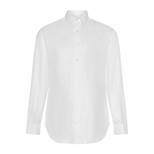 Tailored Fit Wide Herringbone Double Cuff Shirt in White