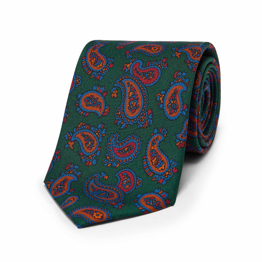 Classic Paisley Motif Madder Silk Tie in Green