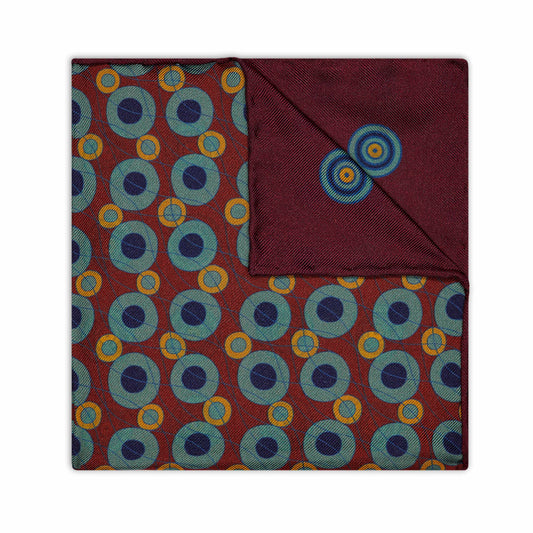 Abstract Target Motif Silk Pocket Square in Burgundy