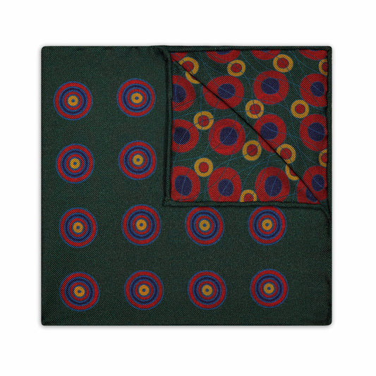 Abstract Target Motif Silk Pocket Square in Yew