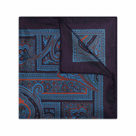 Grand Paisley Madder Silk Neckerchief in Midnight