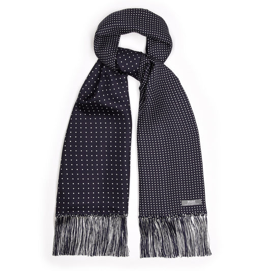 Double Sided Polka Dot Silk Twill Scarf in Midnight