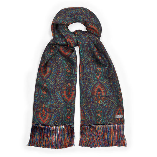 Botanical Paisley Madder Silk Scarf in Rainforest