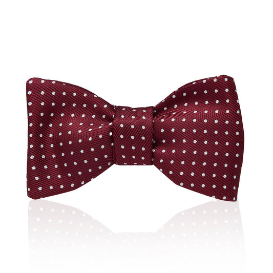 Burgundy and white spot silk bow tie