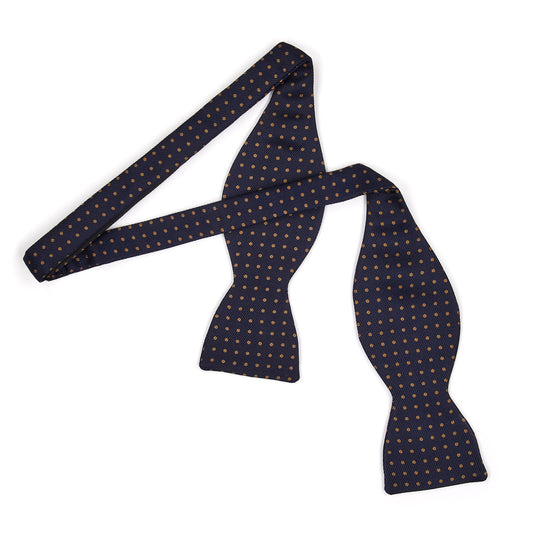 Mini Polka Dot Silk Adjustable Bow Tie in Navy and Brown