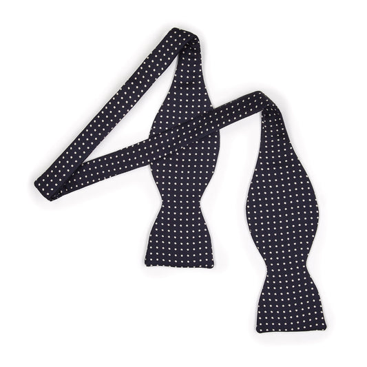 Mini Polka Dot Silk Adjustable Bow Tie in Navy and White