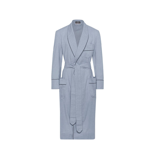 Cotton and Cashmere Dressing Gown in Sky and Navy