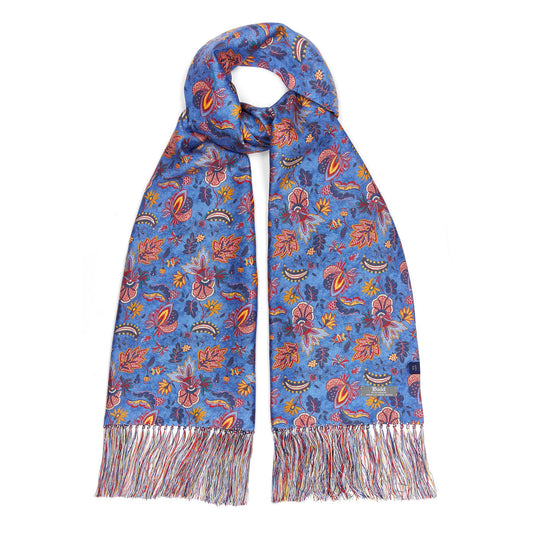 Exotic Floral Silk Scarf in Blue