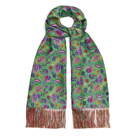 Exotic Floral Silk Scarf in Green