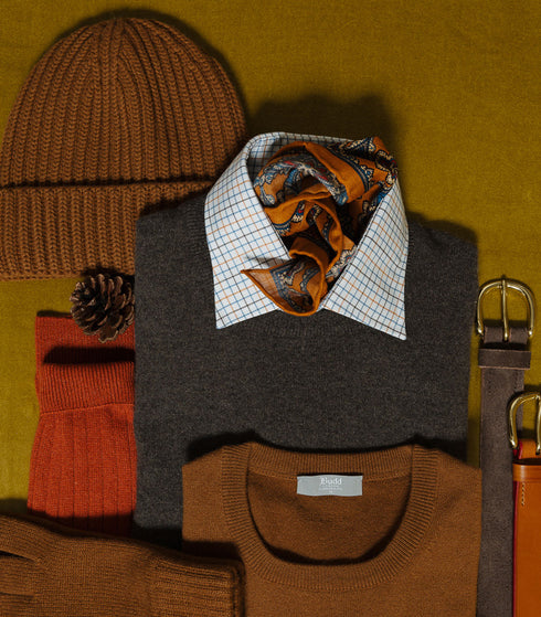 Christmas Gifts for Him, knitwear and accessories flat lay image