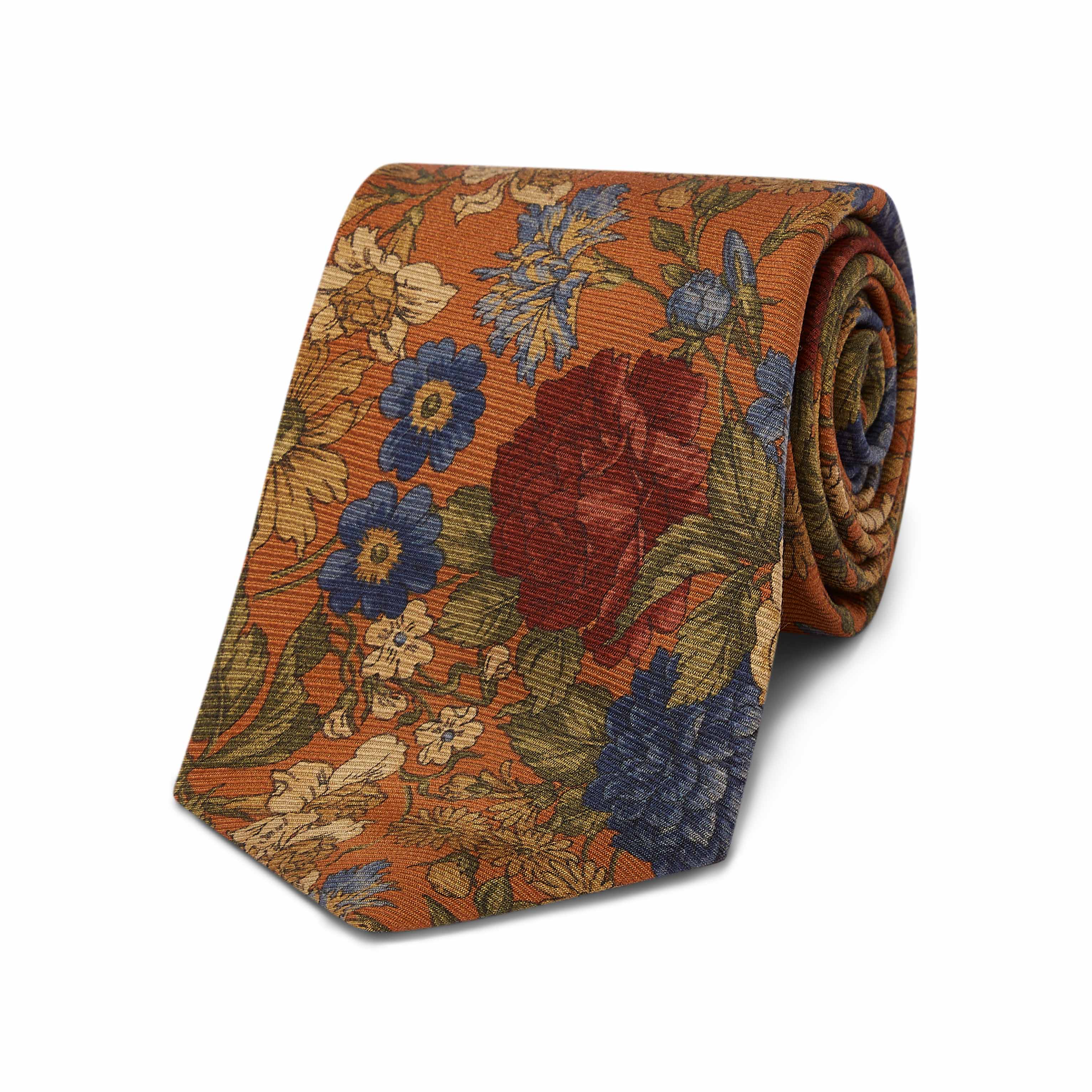 Large Botanical Silk Twill Tie in Rust – Budd London