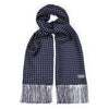 Navy and white silk spot scarf with tassels
