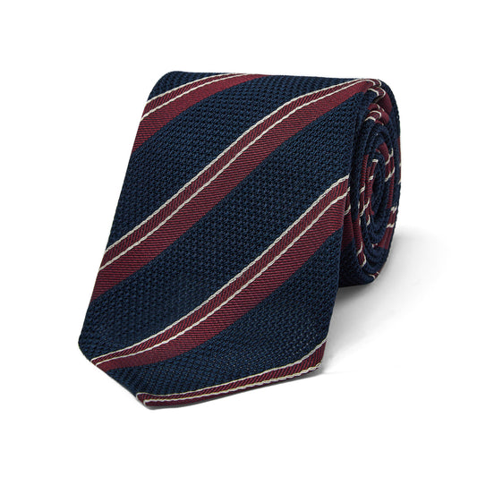 Stripe Fine Grenadine Unlined Silk Tie in Navy and Wine