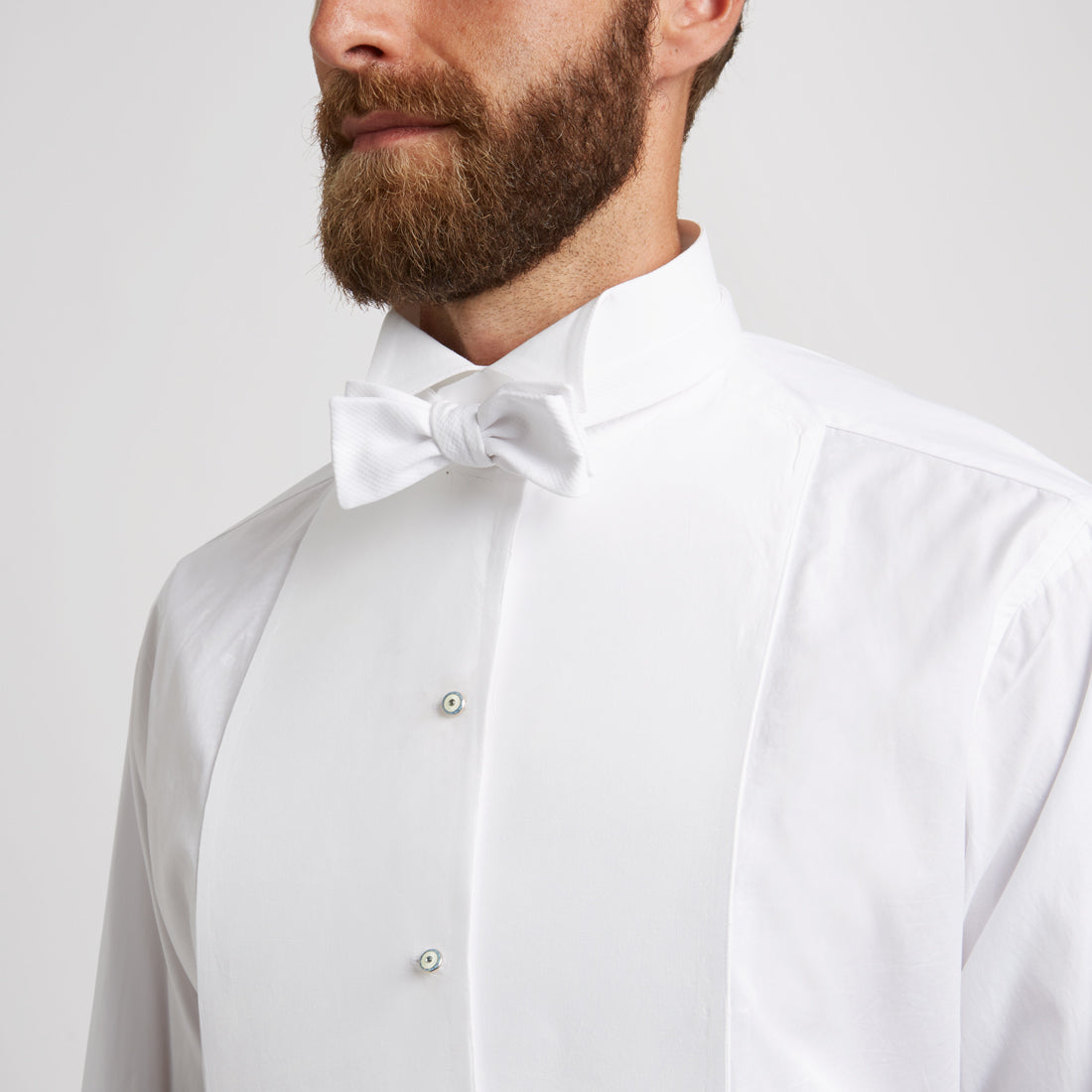 White Stiff Bib Neckband Linen Dress Shirt – Budd London
