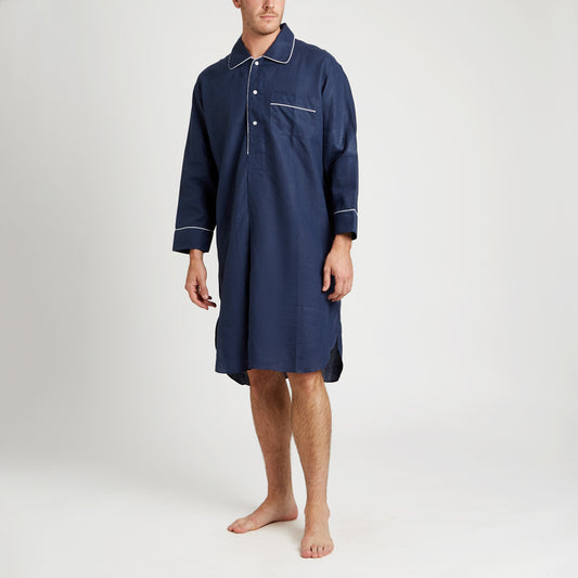 Plain Linen Nightshirt in Navy