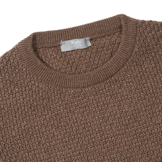 Plain Cashmere Seed Stitch Crew Neck Jumper in Mocha