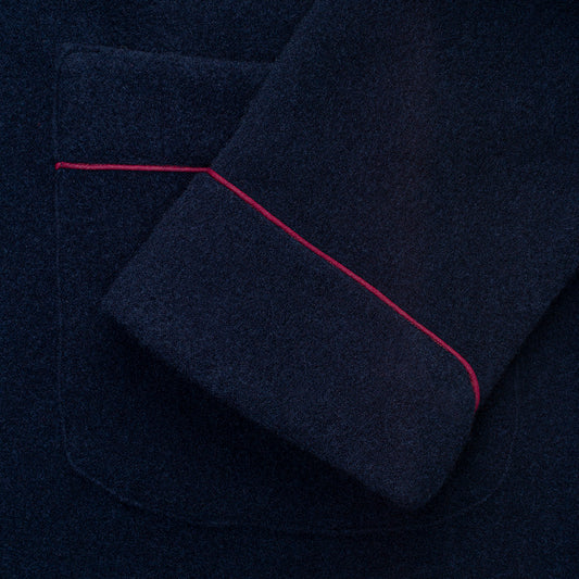 Plain Cashmere and Wool Dressing Gown in Navy and Wine Cuff