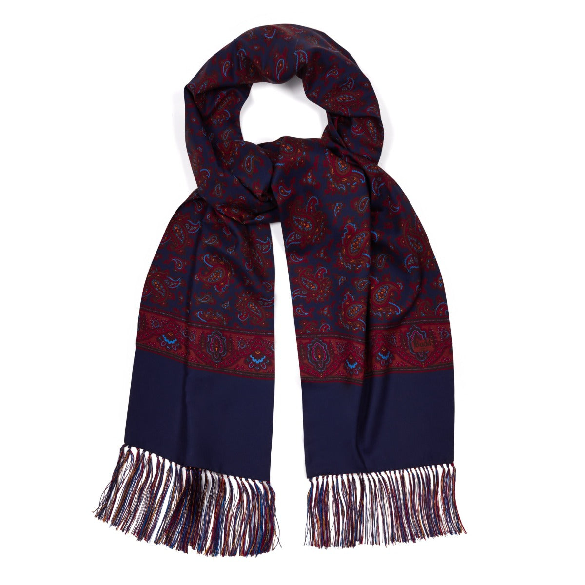 Paisley Madder Silk Scarf in Navy and Red | Budd Shirts – Budd London