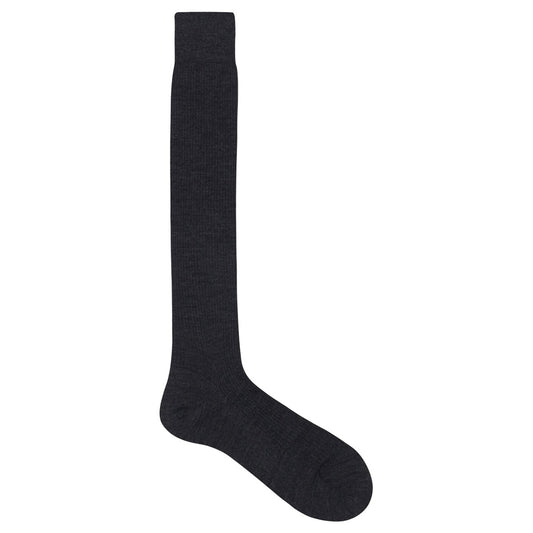 Plain Wool Long Socks in Charcoal